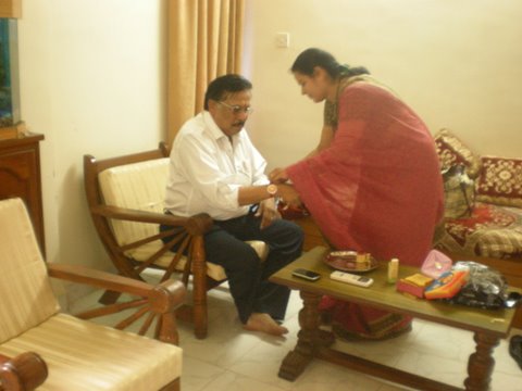 HJS sevika tied rakhi to Industrialist Mr. Khaute, Panaji, Goa