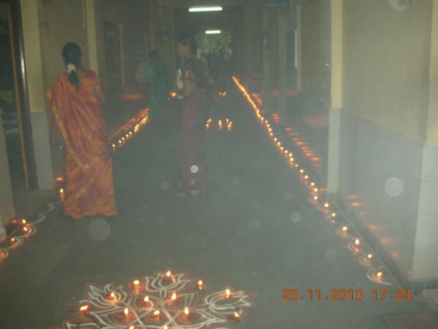 Decoration of Rangolis and Earthen Lamps in the School
